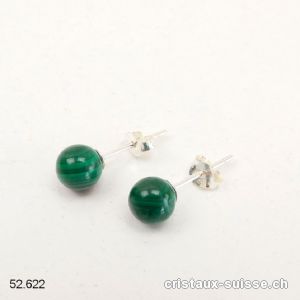 Clous d'oreilles Malachite, boule 6 mm en argent 925