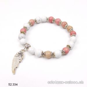 Bracelet Magnésite, Rhodonite - Aile d'Ange 8 mm / 19 cm. Taille M-L