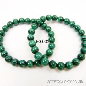 Bracelet Malachite 8 mm, élastique 19-19,5 cm. Qual. A