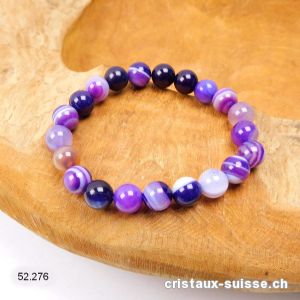 Bracelet Agate violette 8 mm,  élastique 18 - 18,5 cm. Taille M