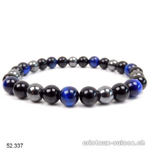 Bracelet Oeil de Tigre bleu -  Hématite - Obsidienne 8 mm / 21 cm