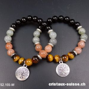 Bracelet Onyx - Labradorite - Pierre de Lune - Oeil de Tigre 8 mm / 19 cm, ARBRE DE VIE. Taille ML