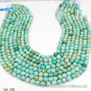 Rang Turquoise - Chrysocolle du Pérou 6 - 6,5 mm / 39 cm, env. 60 boules. Offre Spéciale