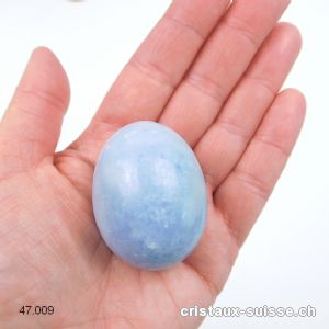 Oeuf Calcite bleue 4,5 x 3,5 cm avec support en bois. Pièce unique