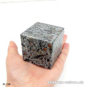 Grenat hornblende dans matrice d'ardoise Suisse, cube 5,2 x 5,2 cm. Pièce unique