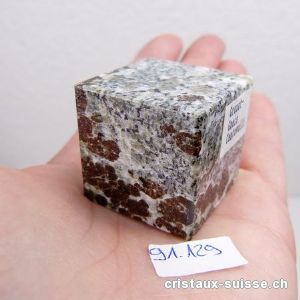 Grenat dans matrice de Gneiss Suisse, cube 3 x 3 cm. Pièce unique