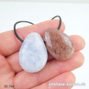 Calcite bleue et Muscovite percées avec 1 cordon cuir à nouer. Offre Spéciale