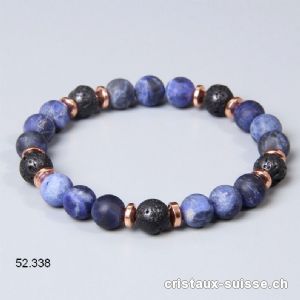 Bracelet Sodalite MATTE avec Lave 8 mm, élastique 19 cm