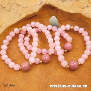 Bracelet Quartz rose - Rhodonite 8,5 mm / 18 cm. Taille M