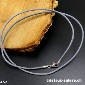 Collier cuir gris / fermoir argent 925. L. 45 cm