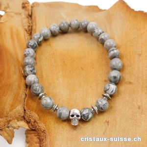 Bracelet CRÂNE Agate Crazy Lace grise 8 mm / 21 cm