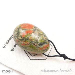 1 Oeuf YONI Unakite - Epidote 4,5 x 3 cm. Taille L, Percé. Pièce unique