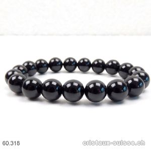 Bracelet Tourmaline noire 10 mm, élastique 18,5 cm