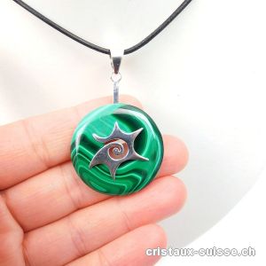 Collier Malachite donut 3 cm et Support SOLEIL en argent 925. Pièce unique