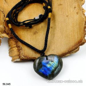 Labradorite coeur percé avec cordon réglable en tissu. Pièce unique