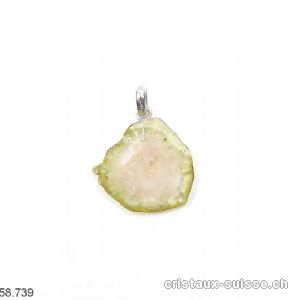 Pendentif Tourmaline verte - Verdélite, tranche et argent 925. Pièce unique