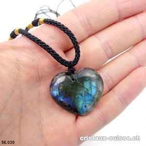 Labradorite coeur percé avec cordon réglable en tissu. Pièce unique