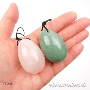 Lot 2 Oeufs YONI L, Quartz rose - Aventurine verte. Percés. Offre Spéciale