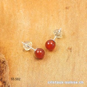 Clous d'oreilles Cornaline, boule 6 mm en argent 925