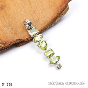 Pendentif Péridot - Olivine facetté en argent 925 platiné