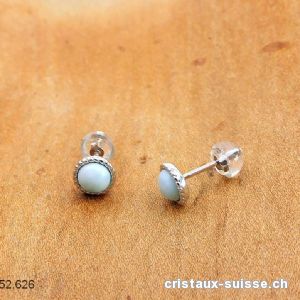 Clous d'oreilles Larimar cabochons 6 mm en argent 925 rhodié