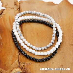 3 bracelets - FITNESS - Onyx noir, Magnésite, Porcelaine. Offre Spéciale