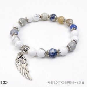 Bracelet Magnésite, Sodalite, Agate - Aile d'Ange 8 mm / 19 cm. Taille M-L