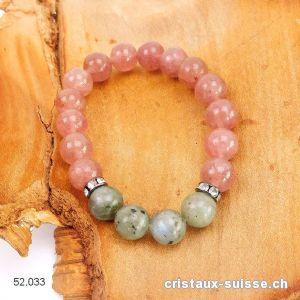 Bracelet Quartz Fraise - Labradorite 10 mm / 18,5 cm. Taille M