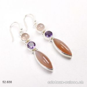 Boucles d'oreilles Pierre de Lune - Améthyste - Quartz Rose en argent 925