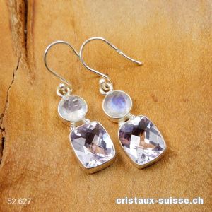 Boucles d'oreilles Améthyste - Pierre de Lune en argent 925. Paire unique