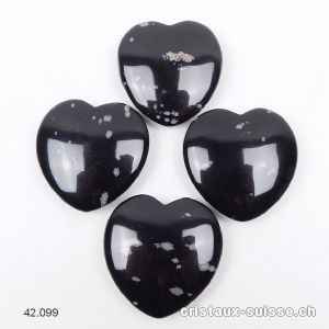 Coeur Obsidienne Flocons de Neige plat 3,5 cm