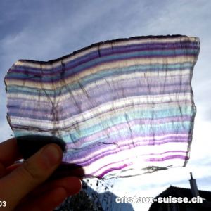 Fluorite - Fluorine arc-en-ciel, plaque polie 15 cm et Support. Lot unique