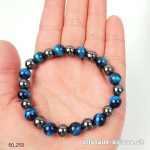 Bracelet Oeil de Tigre bleu - Hématite 8 - 8,5 mm / 19 cm