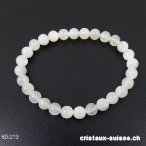 Bracelet Pierre de Lune crème-argenté 6,5 mm / 18 cm. Qual. A