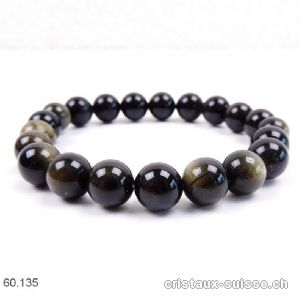 Bracelet Obsidienne dorée 10 mm / 21 cm. Taille L