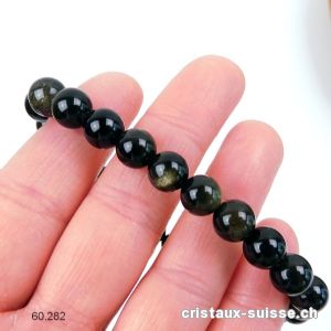 Bracelet Obsidienne dorée 8 mm / 21 cm. Taille L