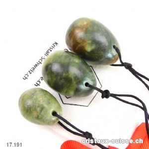 Lot 3 Oeufs YONI Jade Serpentine verte-brune, Percés. Offre Spéciale