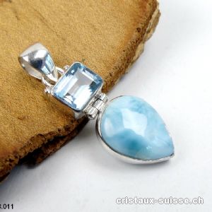 Pendentif Larimar et Topaze bleue en argent 925. Pièce unique