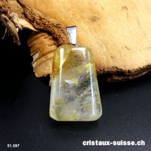 Pendentif Rutile Quartz avec Clip métal. Pièce unique