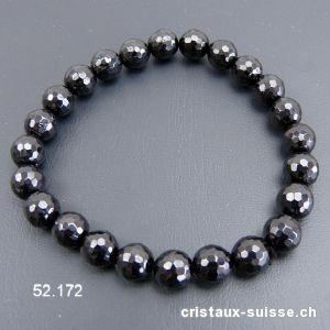 Bracelet Tourmaline noire FACETTÉE 8 mm, élastique 18,5 cm