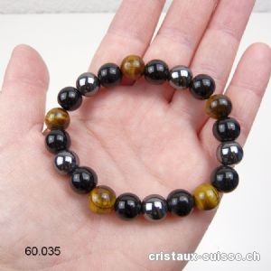 Bracelet Oeil de Tigre-Hématite-Obsidienne 10 mm/19,5 - 20 cm