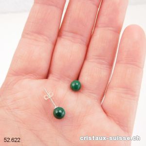 Clous d'oreilles Malachite, boule 6 mm en argent 925