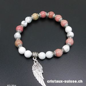 Bracelet Magnésite, Rhodonite - Aile d'Ange 8 mm / 19 cm. Taille M-L