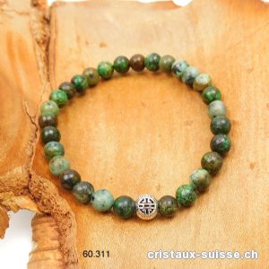 Bracelet Turquoise d'Afrique 6 mm, élastique 19,5 cm. Avec Perle Décor