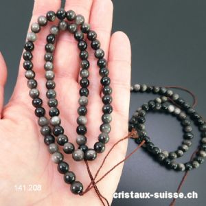 Rang Obsidienne argentée 6 - 6,5 mm / 38 cm, env. 60 boules