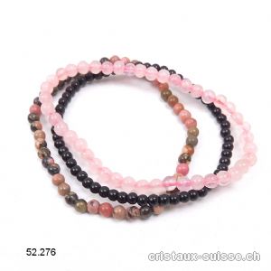 3 bracelets EQUILIBRE EMOTIONNEL, Onyx noir, Rhodonite et Quartz rose. Offre Spéciale