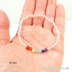 Bracelet 7 Chakras - Cristal de Roche 4 - 5 cm / 17,5 cm. Taille S