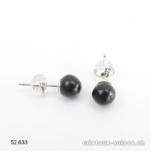 Clous d'oreille Schungite, boule 5 - 6 mm en argent 925 Rhodié. Offre Spéciale