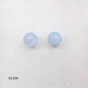 Clous d'oreilles Calcédoine bleue, boule 6 mm en argent 925. Qual. A