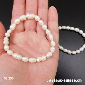 Bracelet Perle d'eau douce 6 - 9 mm, élastique 18,5 cm